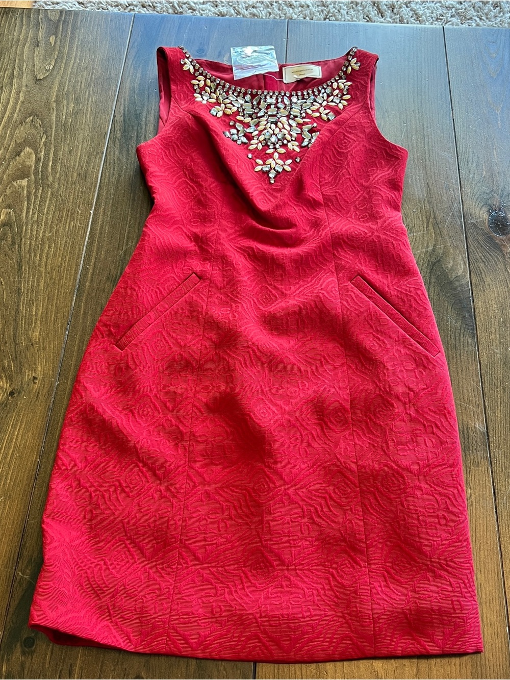 Moulinette Soeurs by Anthropologie Red Embellished Sleeveless Sheath Dress-00P
